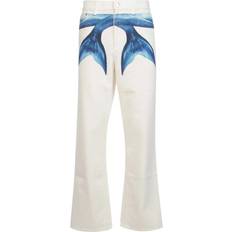 Burberry Women Jeans Burberry Mermaid Tail Printed Cotton-Denim Jeans White