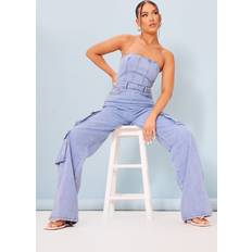 Blue Jumpsuits & Overalls PrettyLittleThing Light Blue Wash Cargo Pocket Bandeau Denim Jumpsuit, Light Blue Wash