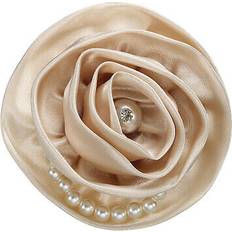 Pearl - Women Brooches Uxcell Fabric Flower Brooches Silk Pearl Rose Corsage Pins - Beige