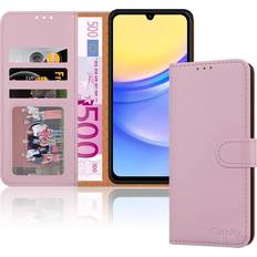 iCatchy for Samsung Galaxy A15 Case Leather Wallet Book Flip Folio Stand View Magnetic Protect RFID Blocking Cover Compatible with Samsung A15 5G A15 4G Phone Cover Rose Gold