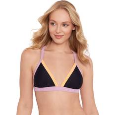 Elastane/Lycra/Spandex Bikinis Salt Cove Juniors' Contrast-Trim Triangle Bikini Top, Created for Macy's Black Multi