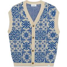 Les Deux XXL Trøjer Les Deux Joaquin Jacquard Cardigan Light Ivory/Surf Blue Knitwear blå Herre Butler Loftet