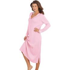 Nightgowns Plus Women's Thermal Henley Nightgown by Dreams & Co. in Pink Size 30/32