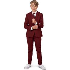 Dresser OppoSuits Teen Boys Blazing Burgundy Solid Color Prom and Wedding Party Outfit Including Blazer, Pants and Tie Red