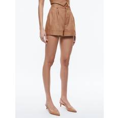 Linen Shorts Alice + Olivia Conry Pleated Cuff Shorts TAN