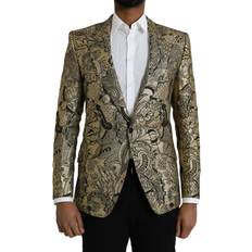 Guld Jakkesæt Dolce & Gabbana Guld SICILIA Jacquard Single Breasted Blazer Blazer, Blazers Men Clothing, Color_Guld, Gold, Guld, Herre, IT48/M, Material: 81% Polyester 12% Metallized Polyester 7% Nylon, new-with-tags