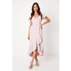 Clothing Coast Ruffle Sleeve Wrap Flute Hem Crepe Dress Blush