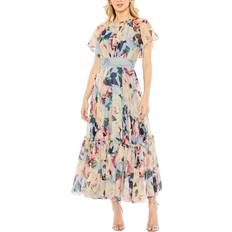 Evening Gowns - Pleats Dresses Mac Duggal Mac Duggal High Neck Flutter Sleeve Ruffle Hem Dress