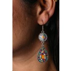 Multicoloured Earrings The Colourful Aura Long Mandala Water Drop Floral Triangle Danglers Multi One