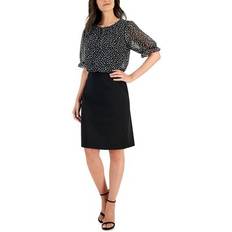 Connected Women's Mixed-Media Puff-Sleeve Dress Black