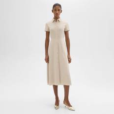 Theory Women Dresses Theory Womens Straw Flared-hem Short-sleeved Linen-blend Midi Dress