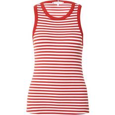 Tommy Hilfiger Dam Linnen Tommy Hilfiger Stripe Ribbed Tank Top FIVE MM STP/ ECRU/ DARK MAGMA