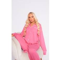Pink - Women Pyjamas PrettyLittleThing Hot Pink Jersey Piping Detail Long PJ Set, Hot Pink