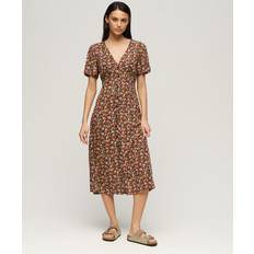 Korta klänningar - Natur Superdry Printed Button Short Sleeve Midi Tea Dress