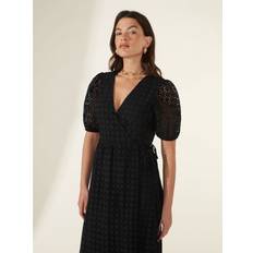 Clothing Ro&Zo Puff Sleeve Midi Broderie Dress, Black