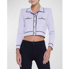 Morado Cárdigans L'agence Neo Contrast Trim Cropped Cardigan - Pale Lilac/Midnight