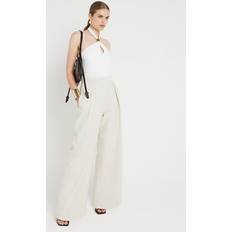 Linen Clothing River Island Womens Beige Linen Wide Leg Trousers