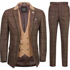 Xposed Mens classic piece tweed suit herringbone brown check retro smart tailored fit