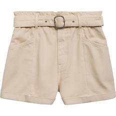 Beige - Farkkushortsit Mango Denim shorts with belt ecru Woman Ecru