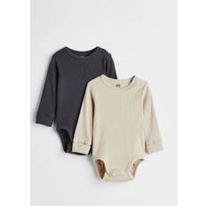 Bodysuits H&M Baby Beige 2-pack adjustable-fit long-sleeved bodysuits 6-9M