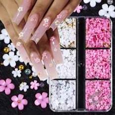 Nagelprodukter Shein One Box 3D Mixed Pink White Small Flower With Gold Beads Nail Kawaii Resin Nail