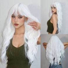Shein Inch Long White Wigs With Bangs Natural Wavy Hair Synthetic Wigs For Daily Cosplay Party