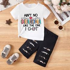 Spandex Other Sets Children's Clothing Shein Baby Girl Fashionable Short Sleeve Letter Print Top Leopard Print Bottom Set For Summer