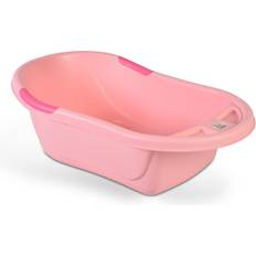 Babywannen Moni Babybadewanne Lilly platzsparend mit Wasserablauf, Ablagefächer für Zubehör rosa