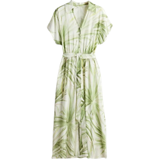 H&M Tie Belt Shirt Dress - White/Palm Leaves