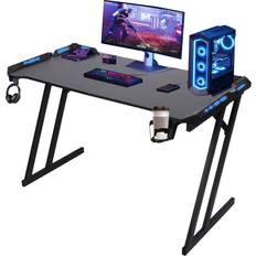 Alivio LED Computer Gaming Desk with Cup Holder and Headphone Hook - Black