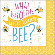 White Plates, Cups & Cutlery Amscan What Will It Bee Gender Reveal Napkins Pack Of 16 White/yellow One Size