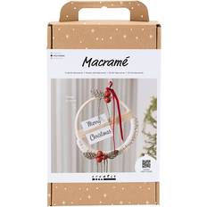 Creativ Company DIY Kit Macramé Julekrans, mos grøn, julerød, råhvid, 1 pk