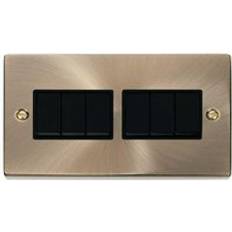 SE Home Antique Brass 10A 6 Gang 2 Way Light Switch Gold