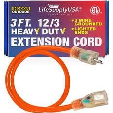 Extension Cords LifeSupplyUSA 3ft power extension cord outdoor & indoor waterproof electric drop cord cable Orange 0.66 Pounds