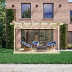 Green Patio Awnings Mounted Double Garden Pergola and Decking Kit