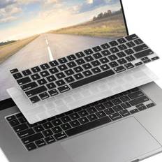 2 keyboard cover skin compatible with 2020 macbook pro 13", clear & black