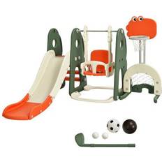 Playground Costway 6 in 1 Toddler Slide and Swing Set with Ball Games-Orange