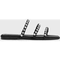 Polyurethane - Women Slides Charles & Keith Charles & Keith Goldie Recycled Polyester Gem-Encrusted Slide Sandals Black Textured