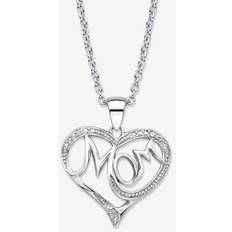 Necklaces Women's .925 Sterling Silver Diamond Accent "Mom" Pendant Necklace 18" 20" by PalmBeach Jewelry in White