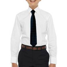 Viscose Shirts Children's Clothing Perry Ellis Portfolio Boys 4-20 Solid White Dress Shirt with Textured Navy Tie, Navy Blue