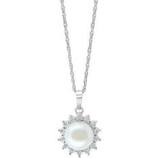 Effy Women Charms & Pendants Effy 925 Sterling Silver Diamond Freshwater Pearl Pendant, in 16 in