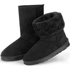 Fresh Fab Finds FFF-Black Waterproof Faux Suede Mid-Calf Snow Boots - Black