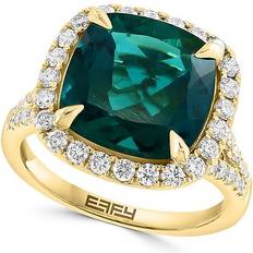 Effy Women Rings Effy Lab Created Diamond and Emerald Ring in 14K Yellow Gold