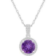 Macy's Purple Necklaces Macy's Belk & Co 10K White Gold 7mm Round Amethyst And Created White Sapphire Halo Pendant Necklace Violet One Size