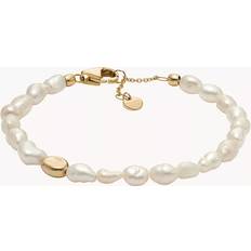 Unisex Bracelets Skagen Women's Agnethe Pearl White Freshwater Pearl Beaded Bracelet Gold