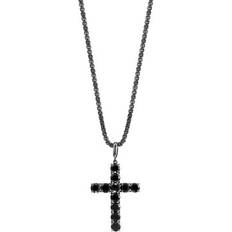 Effy Necklaces Effy Men's Black Spinel Cross Pendant Necklace In Sterling Silver, in 16 in