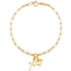 Macy's Women Bracelets Macy's Heart and Cross Charm Bracelet in 10k Gold Yellow Gold 7 1/2 inches