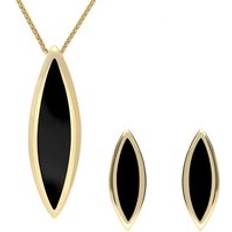 Mujer - Oro Conjuntos de joyas C. W. Sellors 9ct Gold Whitby Jet Toscana Long Marquise Two Piece Set