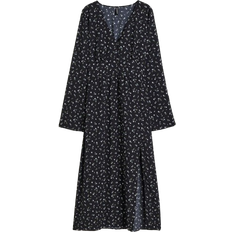 H&M Buttoned Crepe Dress - Black/Floral