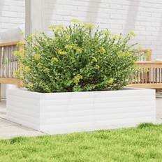 Selvvandende - Træ Plantekasser vidaXL Plantekasse 90 x 60 x 23 cm Massivt Fyrretræ Hvid Plantekasse